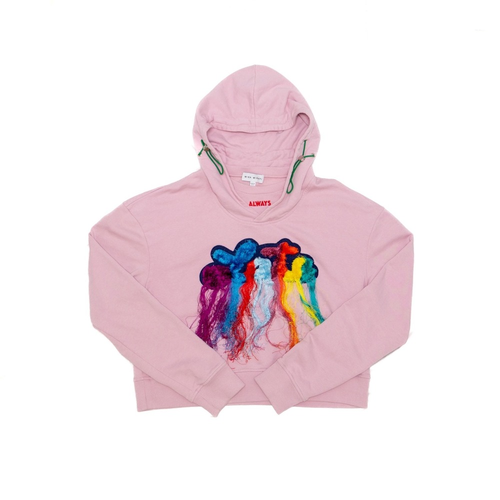 Mira Mikati Pink Cropped Hoodie with‎ Multicolor Embroidery – Size US 4 / EU 36